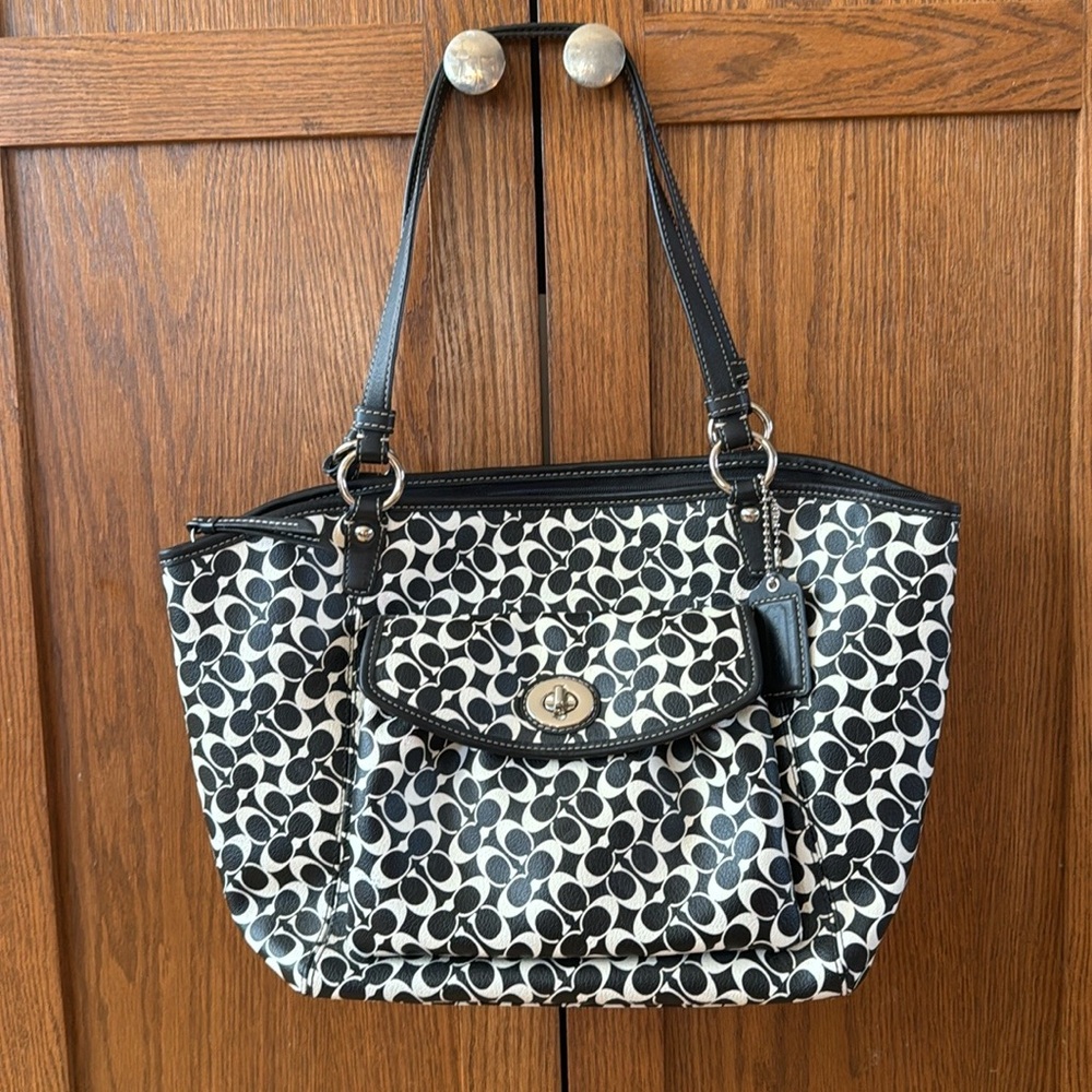 Coach Black & White Chelsea Leah Signiture Logo Bag